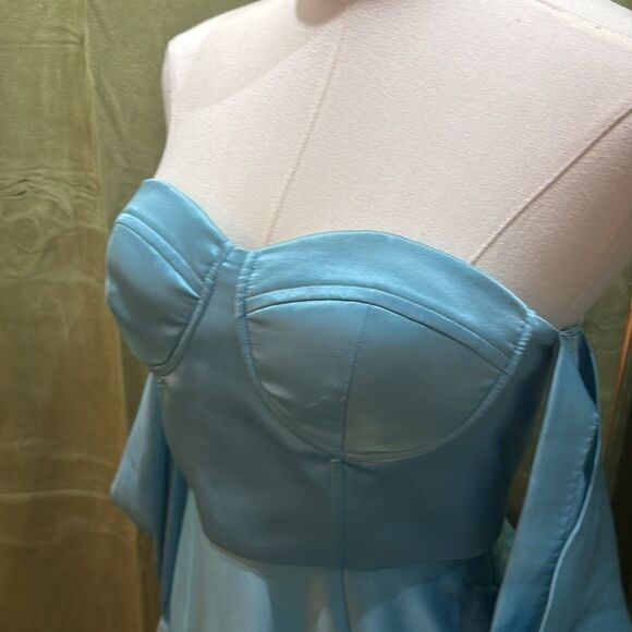 Retrofete silk Elegant Blue Off-Shoulder Dress, S - Picture 7 of 15